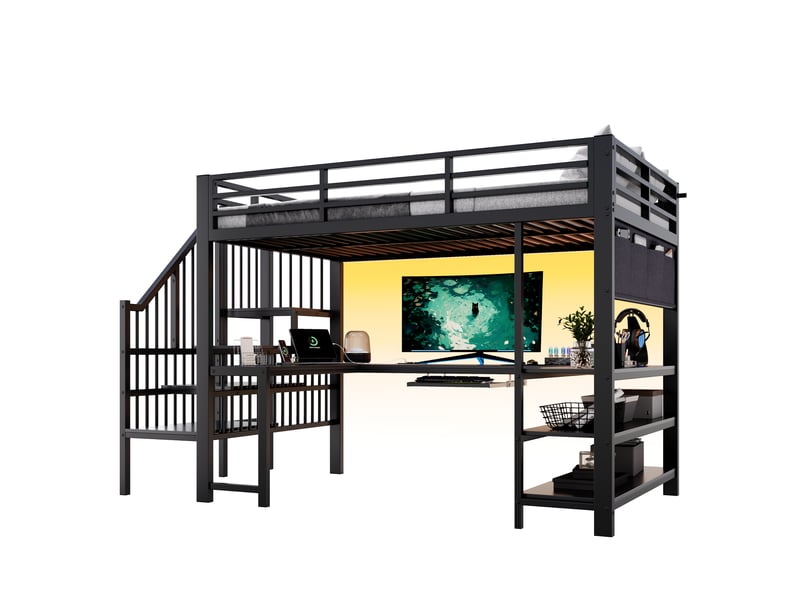  Lit mezzanine gaming 120x200 cm noir led métal et mdf  - Conforama A