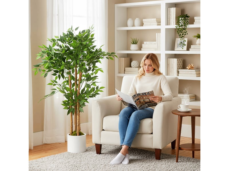  Plante artificielle de banian verte en peva et bois avec pot en pp et ciment, 55 x 55 x 120 cm  - Conforama D