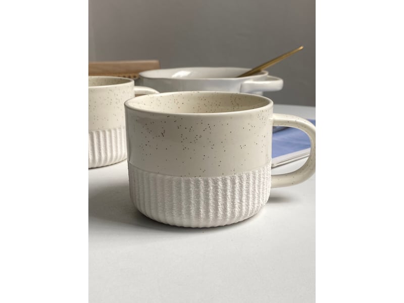  Tasse à café, émail moucheté blanc sable, 400 ml  - Conforama C