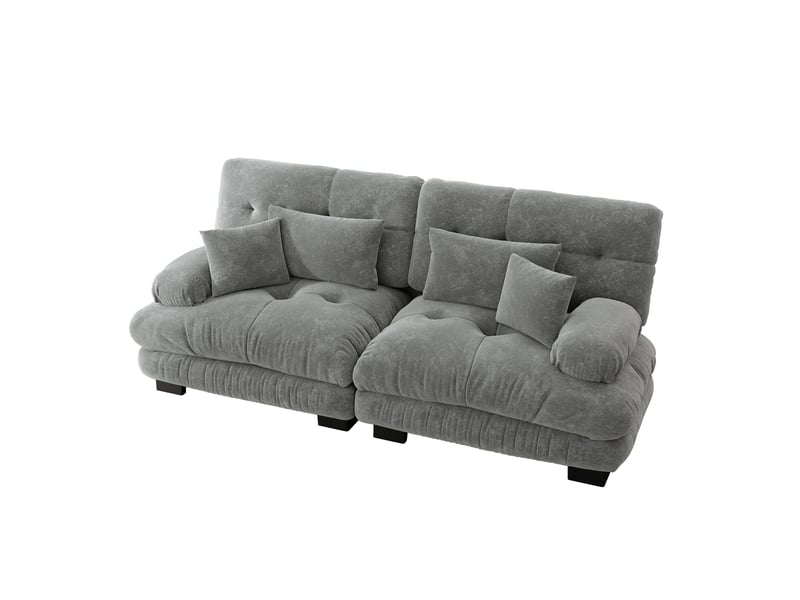 Canapé d'angle modulable - forme l - coussins lombaires - tissu chenille - structure en bois massif - mobilier de salon - gris CozyNest - Conforama A