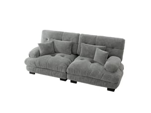 Canapé d'angle modulable - forme l - coussins lombaires - tissu chenille - structure en bois massif - mobilier de salon - gris