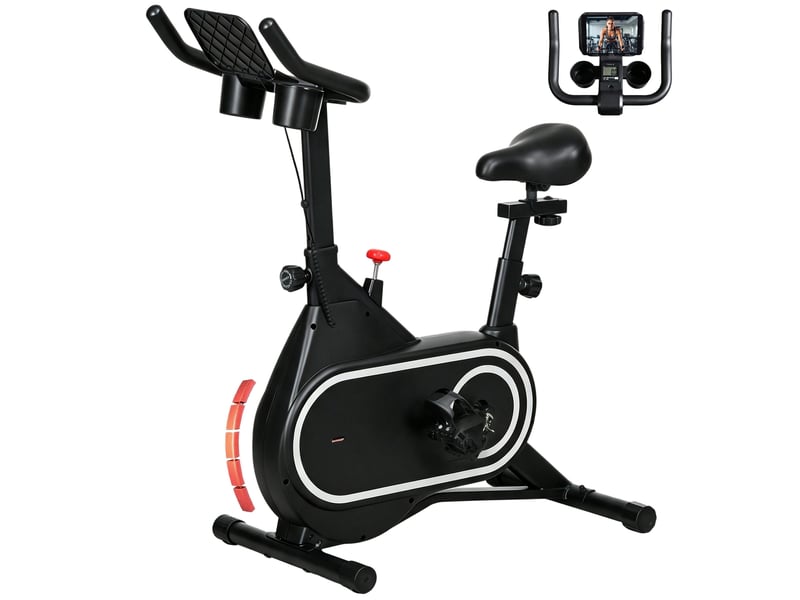  Vélo d'appartement avec selle et guidon réglables, écran lcd, volant d'inertie de 4 kg et porte-bouteille, noir  - Conforama B