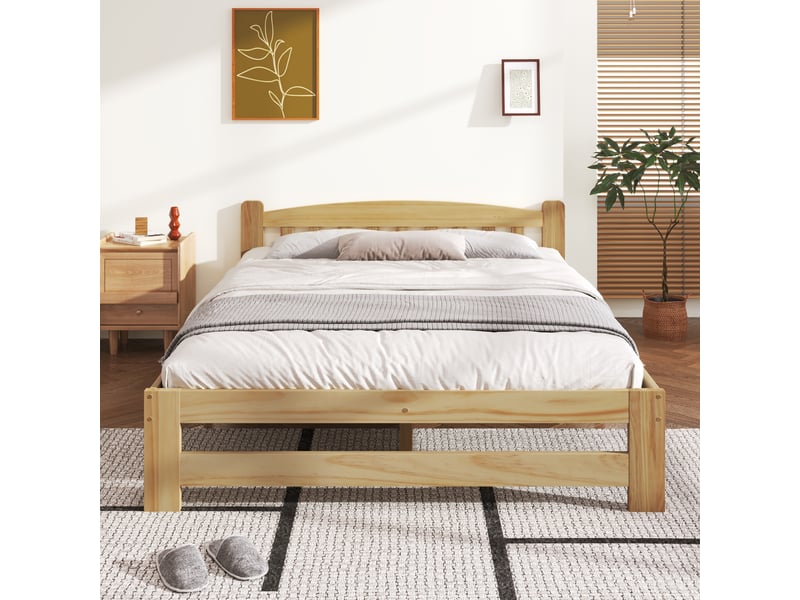 Lit massif solide, futon, tête de lit et sommier à lattes, naturel (140x200cm) - Conforama B