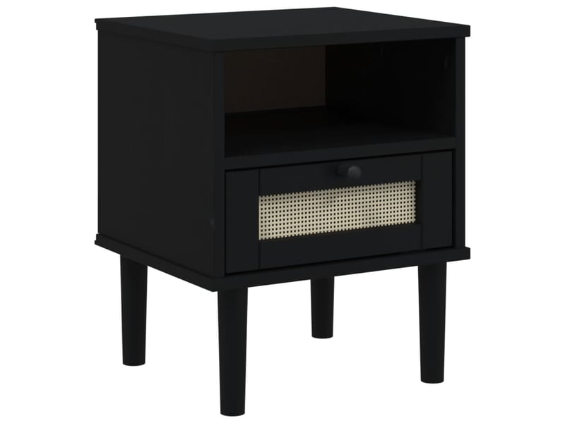  Table de chevet - cabinet de chevet - table de nuit senja aspect de rotin noir bois de pin massif  - Conforama A