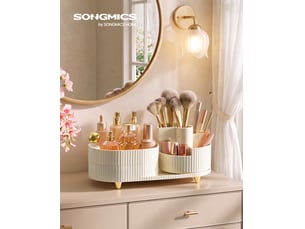 Rangement maquillage, rotatif 360°, 2 niveaux, blanc