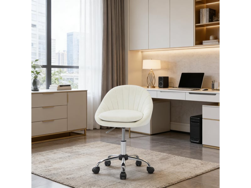  Chaise de bureau pivotante 360° réglable en hauteur - lpospi - velours beige, 52 × 52 × 72-82 cm  - Conforama B