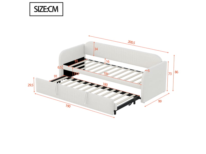  Lit capitonné, canapé-lit extensible 90180*190 cm, à rayures verticales, avec sommier à lattes, lit multifonctionnel, tissu en lin confortable et respirant, beige (matelas non inclus)  - Conforama C