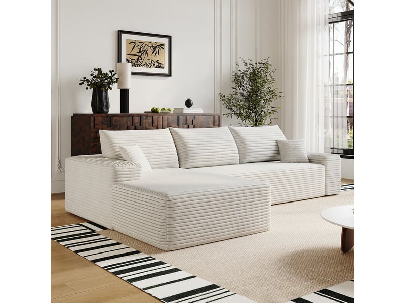  Canapé d'angle modulaire 270 cm avec méridienne en l - 3 places blanc sans montage  - Conforama D
