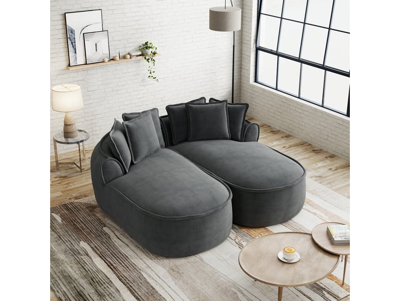  Canapé nuage modulable 2 places 184x164x67 cm, sans montage, coussins inclus, transformable, tissu en chenille, gris  - Conforama E