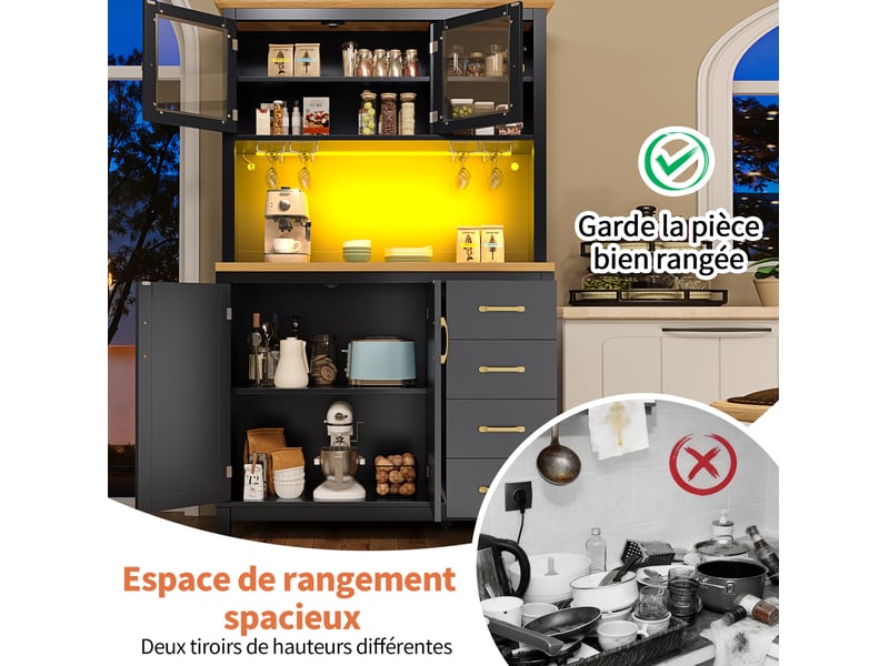 Buffet de rangement 105,5x40x180 cm avec bande led mdf noir  - Conforama C