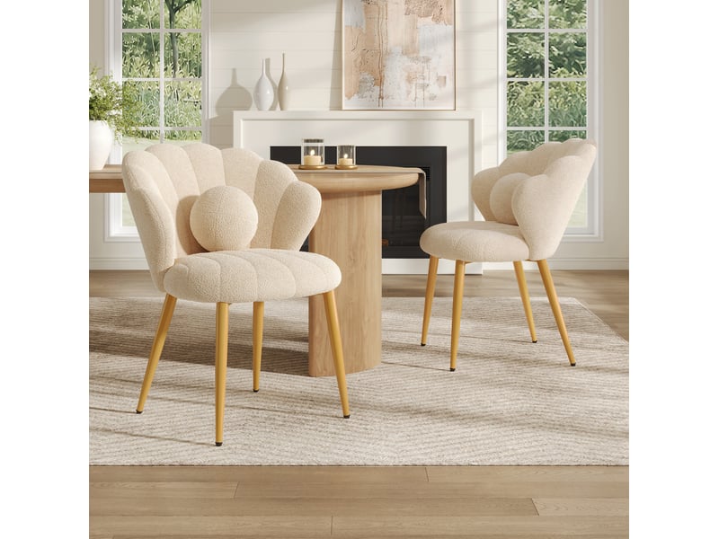  Lot de 2 chaises de salle à manger dossier coquillage 60x62,5x83 cm tissu bouclé beige  - Conforama B