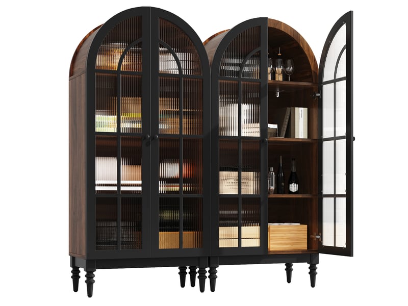 Lot de 2 armoires de rangement à portes vitrées arquées, mdf, noir - Conforama A