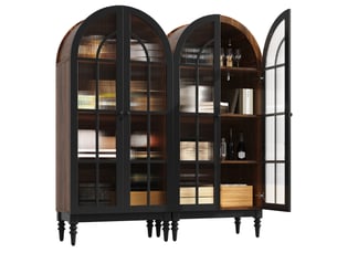 Lot de 2 armoires de rangement à portes vitrées arquées, mdf, noir