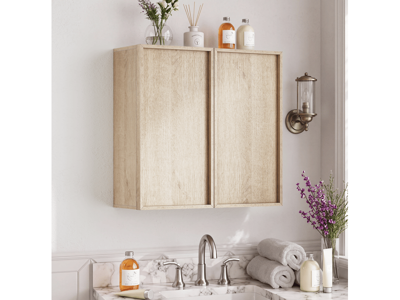  Armoire murale de salle de bains 60x21,6x58 cm effet chêne avec 2 portes  - Conforama E