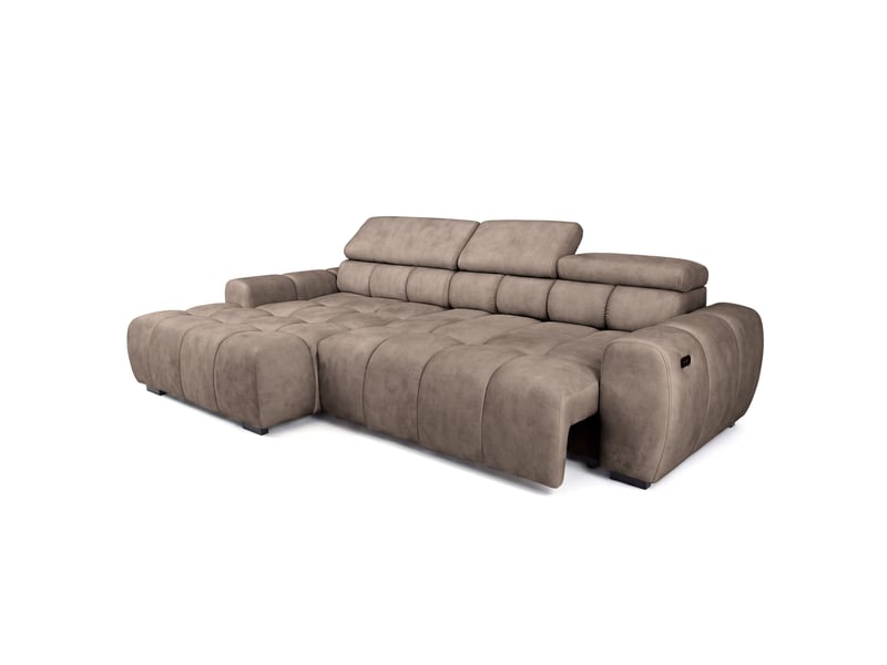  Canapé d'angle aldo avec fonction couchage, gauche, tissu salvador, marron clair (03)  - Conforama C