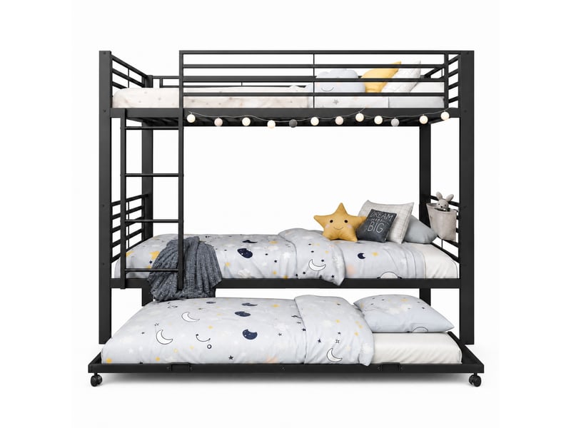  Lit superposé enfant en métal 90 x 200 cm avec lit gigogne 90 x 190 cm, noir  - Conforama A