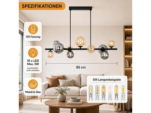 Nettlife suspension lampe salle à manger en verre 10 flammes, luminaire suspendu pour cuisine et salon