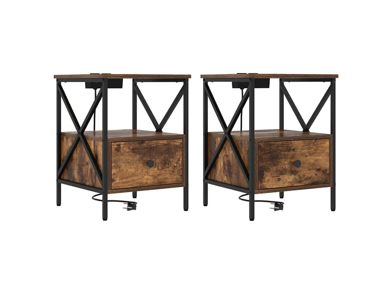 Table de chevet - cabinet de chevet - table de nuit 2 pièces chêne fumé 41,5 x 40,5 x 55 cm - Conforama A
