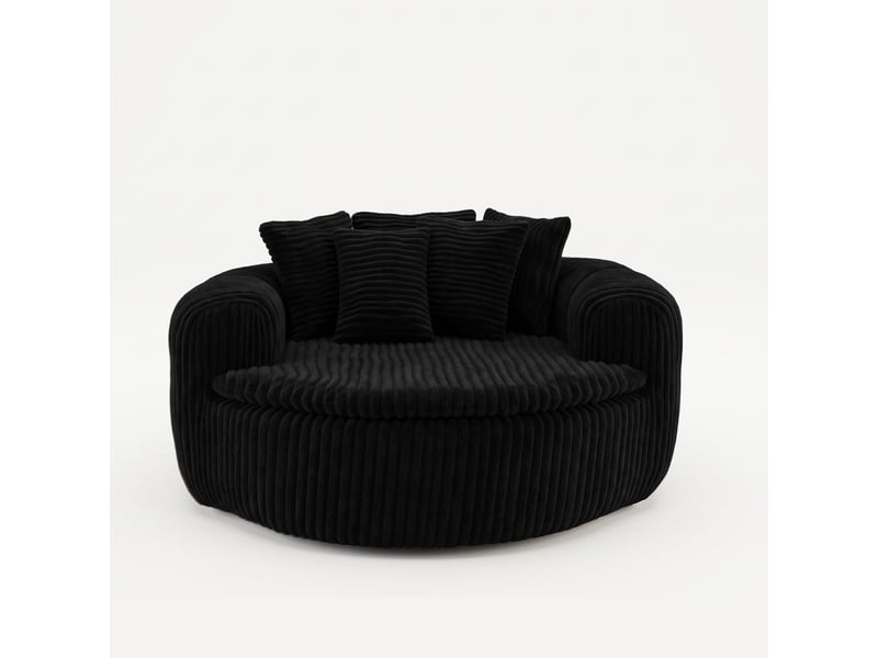 Fauteuil lounge 1 place 145 x 133 x 59 cm en velours côtelé noir, avec assise profonde, accoudoirs et 5 coussins DJ-W3463P5032758-ZMS - Conforama A