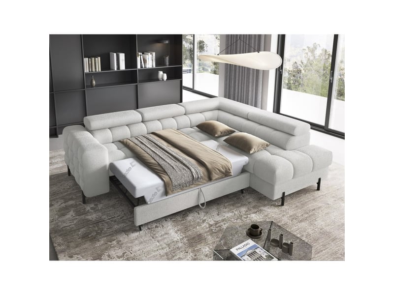  Canapé d'angle droit ferrum gris clair avec coffre avec têtières 276x93x200cm  - Conforama C