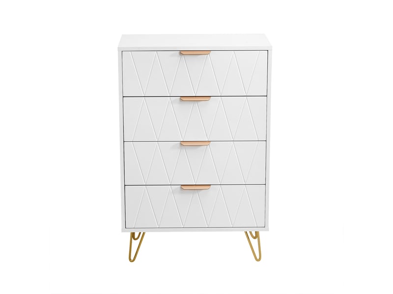  Commode 4 tiroirs blanche commode chambre adulte avec poignées en métal pour salon chambre entrée, 60 x 34 x 91 cm, blanche  - Conforama A
