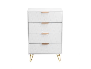 Commode 4 tiroirs blanche commode chambre adulte avec poignées en métal pour salon chambre entrée, 60 x 34 x 91 cm, blanche