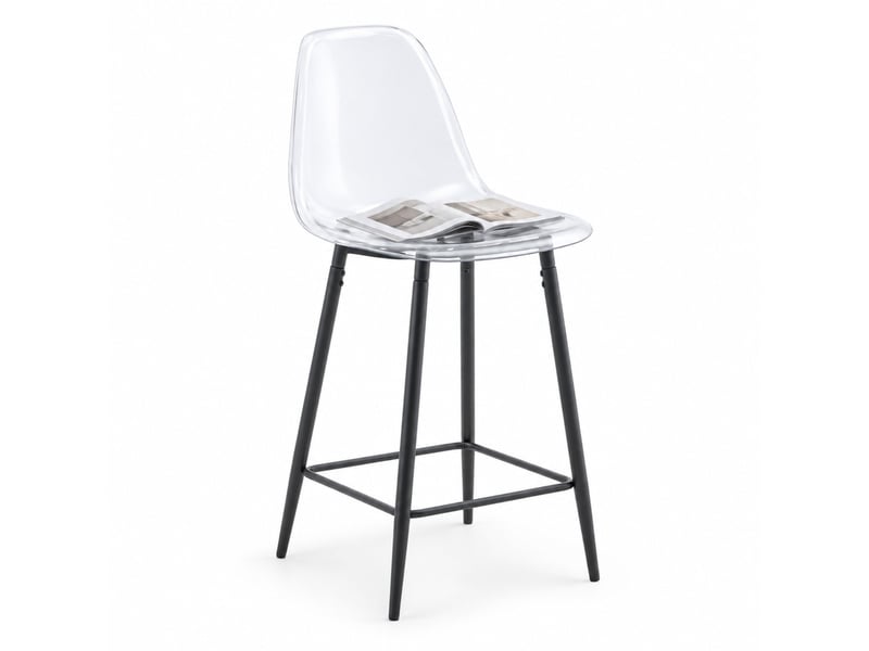  Tabouret de bar lot de 4 avec dossier et repose-pieds, structure métallique noire, plastique transparent  - Conforama A