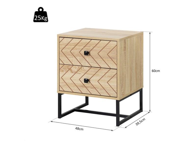  Table de chevet à 2 tiroirs, commode en bois pour chambre à coucher, rangement penderie 48 x 39,5 x 60 cm  - Conforama E