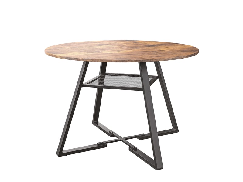  Table à manger ronde ø120cm avec rangement, motif bois, 4 à 6 personnes, style industriel rétro, mdf, fer, naturel  - Conforama W