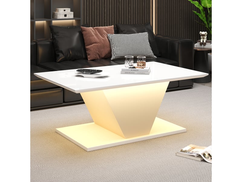  Table basse rectangulaire blanc - 50x100 cm led panneau de particules table basse blanc - Conforama E