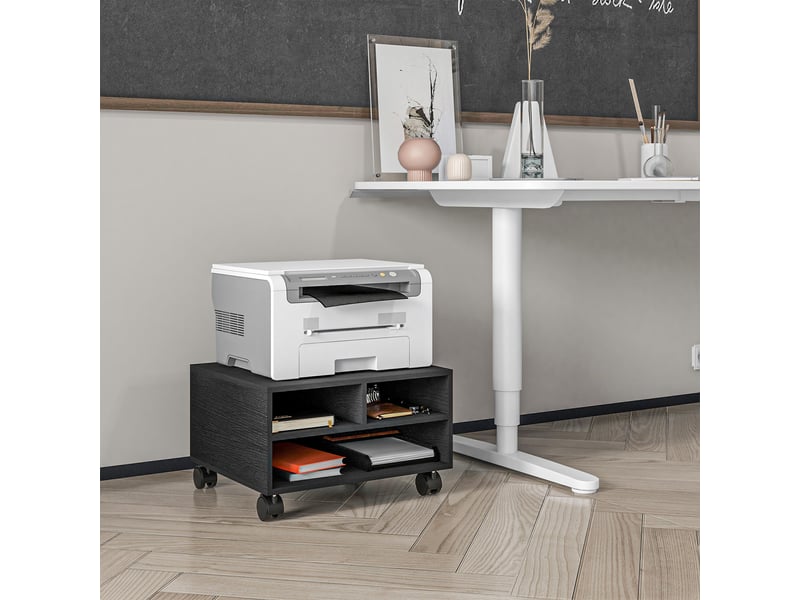  Support d'imprimante en bois à 2 niveaux avec roulettes pour bureau et espace de travail, 47 x 40 x 22,5 cm, noir  - Conforama B