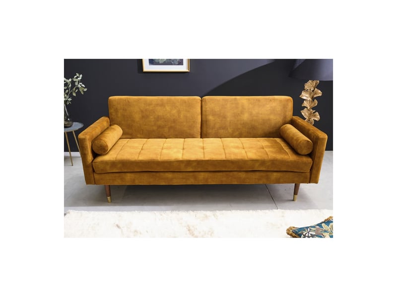 Canapé droit atelia jaune moutarde convertible – canapé-lit design en velours avec structure en bois massif - Conforama D