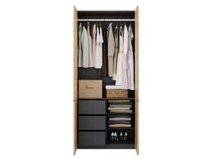 Armoire tcqpz 4 portes 90 x 50 x 200 cm avec penderie et 3 tiroirs aspect chêne