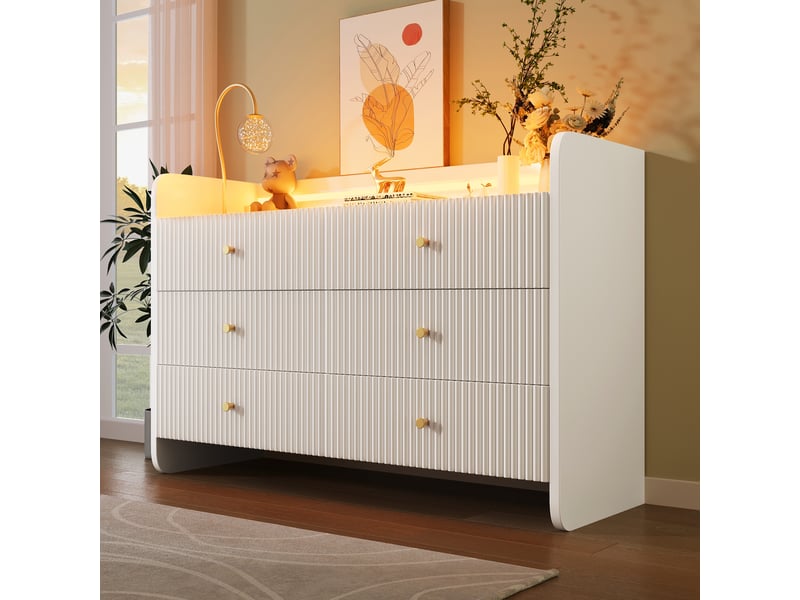 Buffet - blanc moderne - 6 tiroirs - éclairage led - anti-basculement - 120x40x75cm - Conforama W