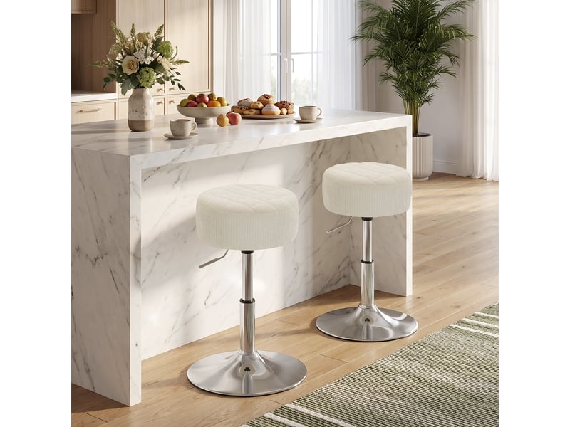  Tabouret de coiffeuse en chenille, tabouret de maquillage pivotant, tabouret de bar réglable en hauteur 51-66 cm, crème  - Conforama A