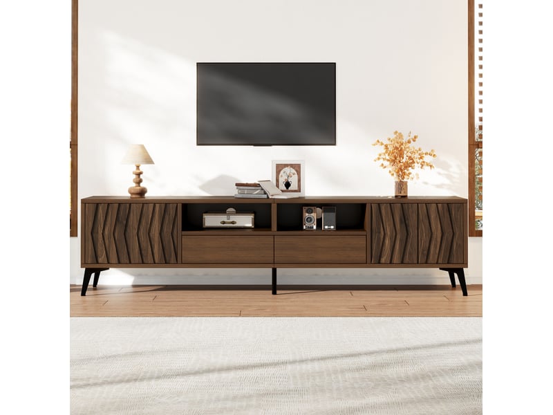 Meuble tv 180 cm avec 2 portes et 2 tiroirs, finition noyer - Conforama W