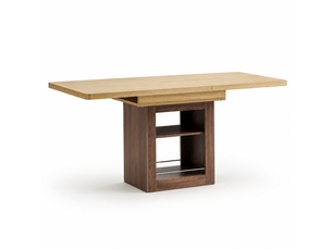 Table à manger extensible 130160x80cm - plateau mdf - rangements intégrés (2 étagères) - capacité 113kg - noyer et bois clair
