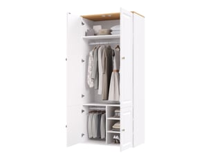 Armoire 90x50x200 cm mdf avec 2 tringles et 4 compartiments blanc et bois