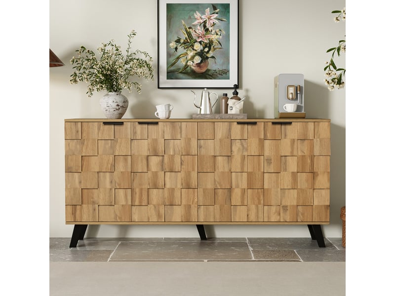  Buffet 160,5 cm avec 4 portes, étagères réglables et fermeture amortie, panneau de particules, effet bois naturel Fay Lum - Conforama B