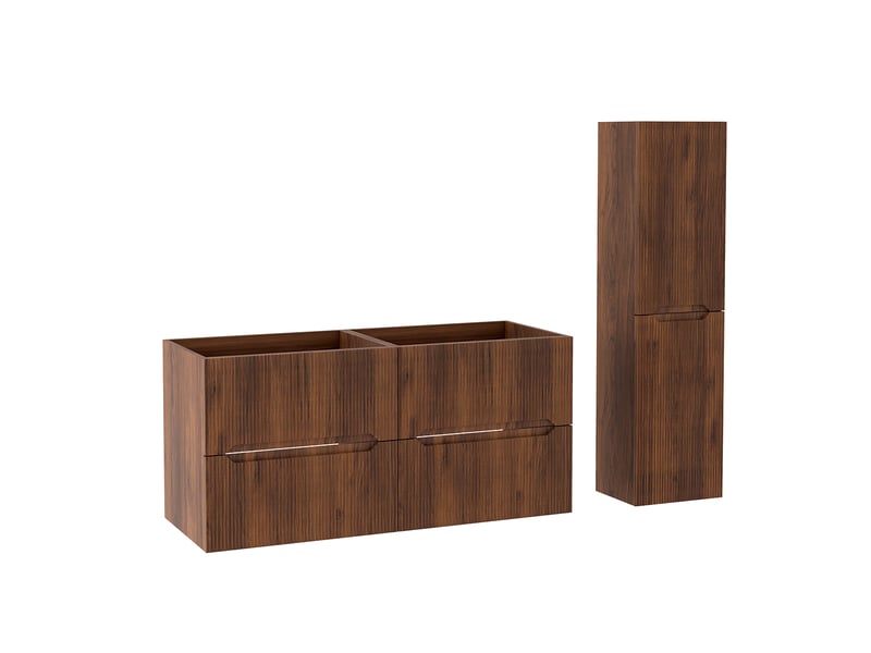  Ensemble double meuble sous vasque et colonne novo l.120 cm effet noyer warmia  - Conforama A