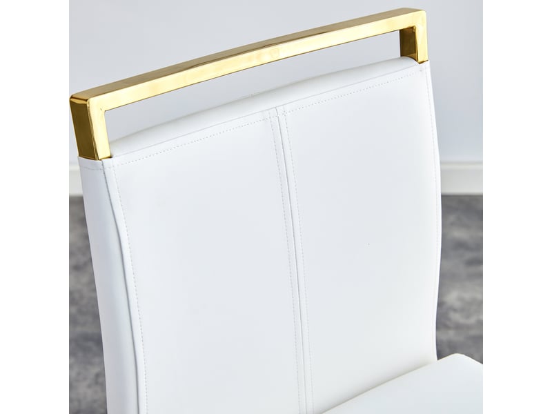  Tabourets de bar 2 pièces en simili cuir blanc, pieds dorés - style scandinave  - Conforama D