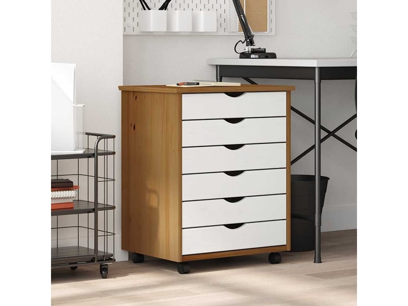  Armoire de rangement roulante avec tiroirs moss bois de pin marron miel shl8693  - Conforama B