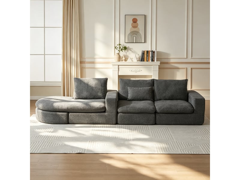  Canapé d’angle, formes courbes et méridienne, compressé sans structure, mousse, sans montage, 80x250x160 cm, gris  - Conforama D