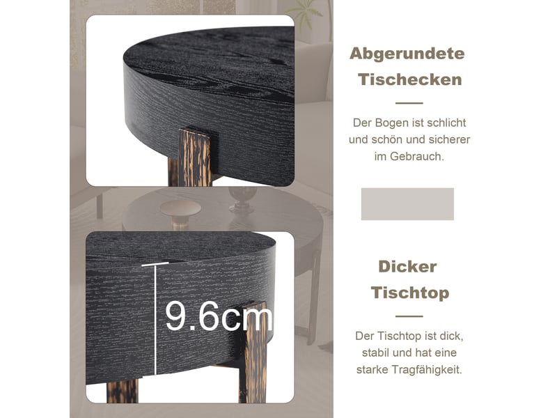  Table d'appoint rond 68×68×39 cm, mdf et métal, noir Fay Lum - Conforama D