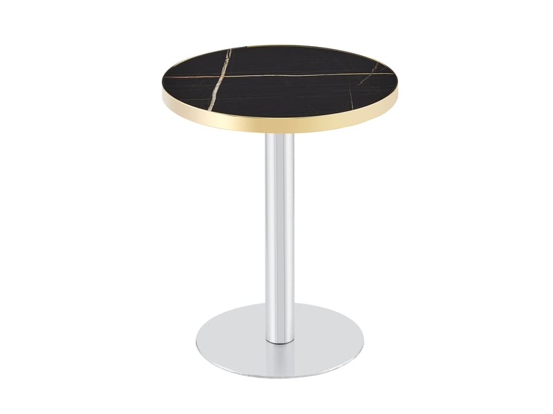 Table d'appoint ronde 60 cm noire, plateau mdf aspect marbre et acier inoxydable doré  - Conforama A