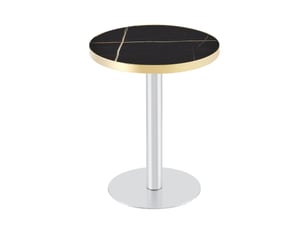 Table d'appoint ronde 60 cm noire, plateau mdf aspect marbre et acier inoxydable doré