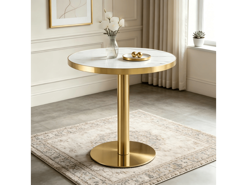  Table d’appoint ronde,60x60x74 cm,mdf,effet marbre blanc et doré  - Conforama B