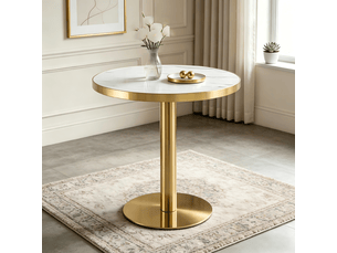 Table d’appoint ronde,60x60x74 cm,mdf,effet marbre blanc et doré