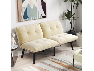 Canapé-lit futon 2 places 160 x 102 cm crème en velours, pliable avec couchage d'appoint sans accoudoirs