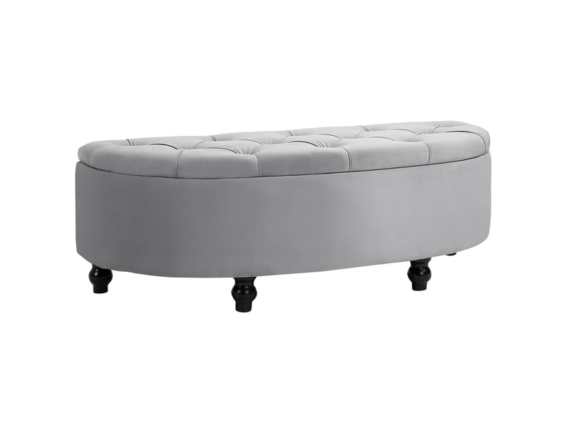  Banc de rangement 120 x 46 x 42 cm gris en velours polyester, assise capitonnée et coffre intégré, pieds noirs  - Conforama A